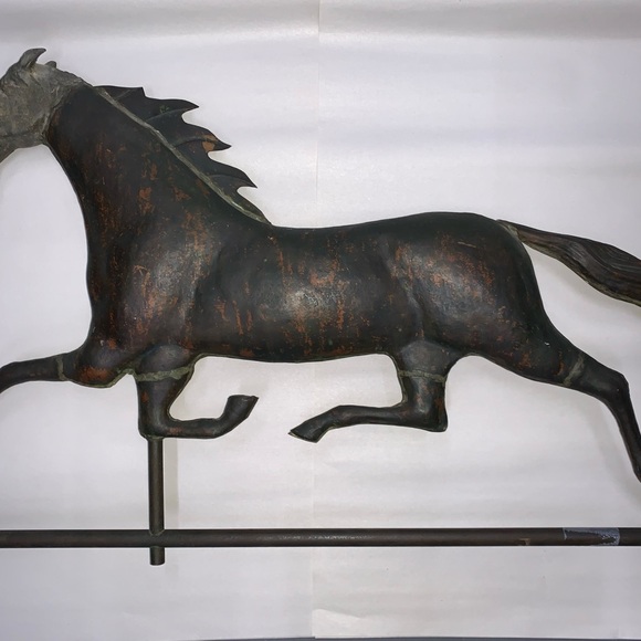 ANTIQUE Ethan Allen running horse HAND HAMMERED COPPER weathervane w/stand - Picture 7 of 16